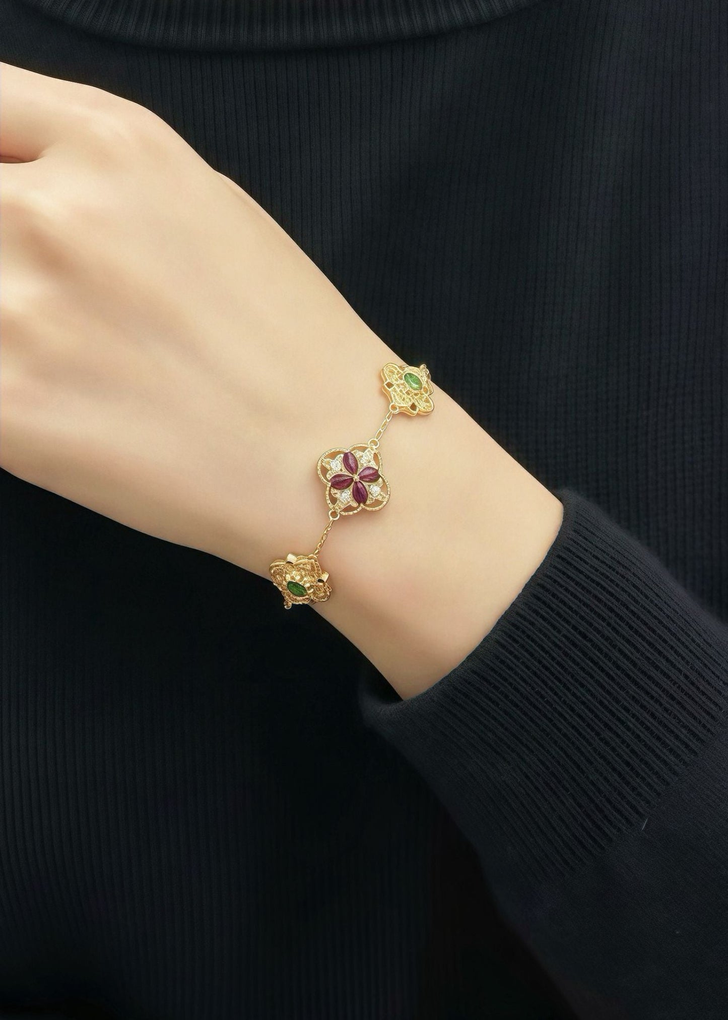 Flower Tile Armband in Gold